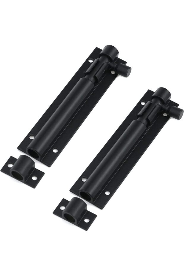 4-inch sliding bolt latch, matte black, suitable for interior door barrel bolt latch sliding door security sliding lock - 2 pieces