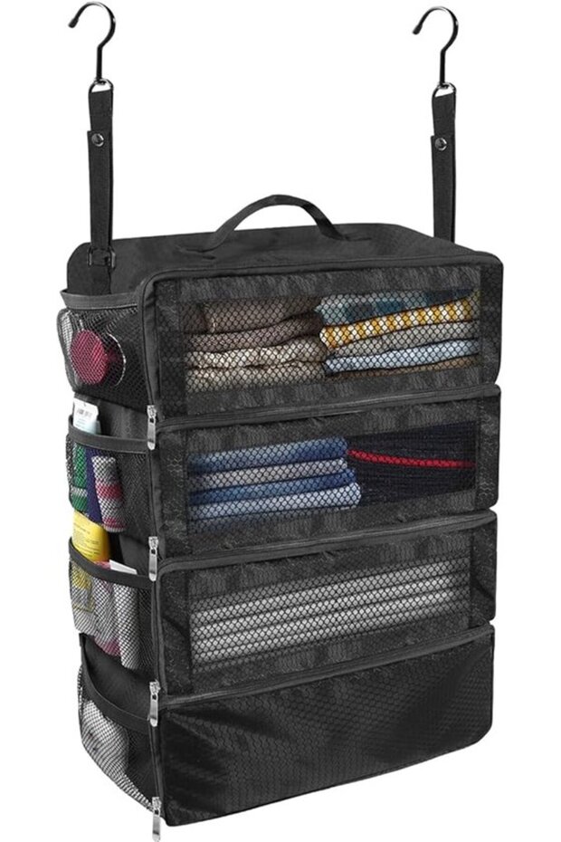 Suitcase Organizer – Portable Hanging Travel Shelves, Foldable Hanging Packing Cubes for Carry-on Suitcases