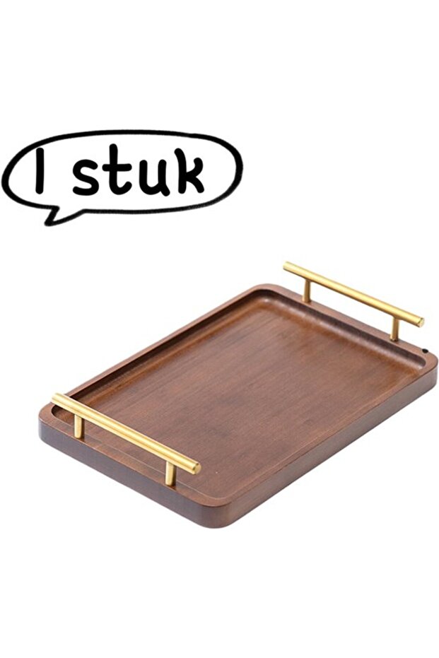 piece - Tea tray - Vintage tea tray - Rectangular bamboo tea tray with handle - Barbecue tray - Small bamboo tea tray with handle 30*19*2 cm - Brown