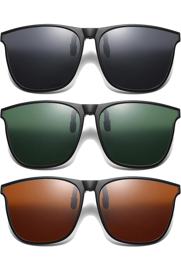 Unisex polarized clip-on sunglasses - stylish flip-up prescription glasses, ideal for outdoor activities on sunny days.