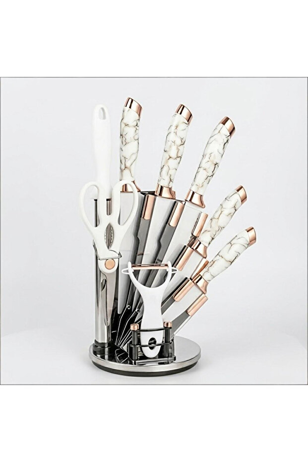 9-Piece Kitchen Knife Set with Holder, Scissors & Peeler, Ultra-Sharp Chef Knives for Meat Slicing & Vegetable Prep, Ergonomic Cutlery for Home Kitchens & Chefs