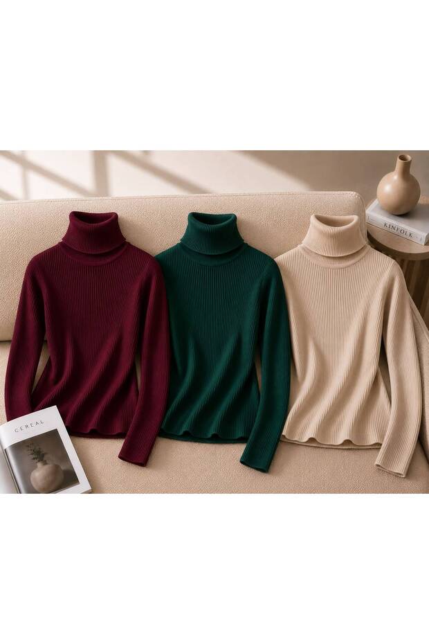 3-Pack Advantageous Women's Long Sleeve Ribbed Turtleneck Knit Sweater Stylish and Comfortable