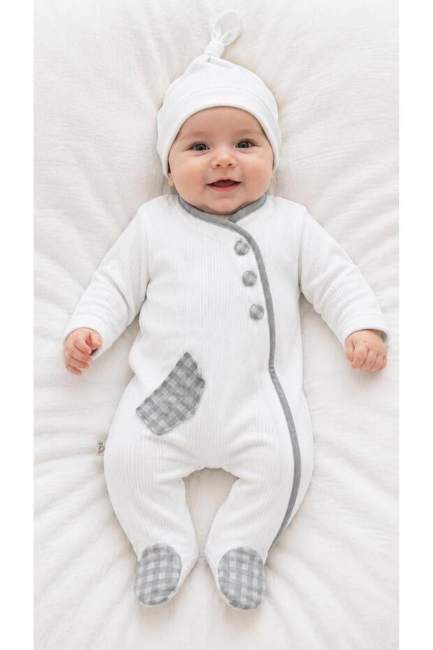 Newborn Baby Boy 2-Piece Jumpsuit and Hat Set Cotton Booties Jumpsuit 0-3 Months / 3-6 Months