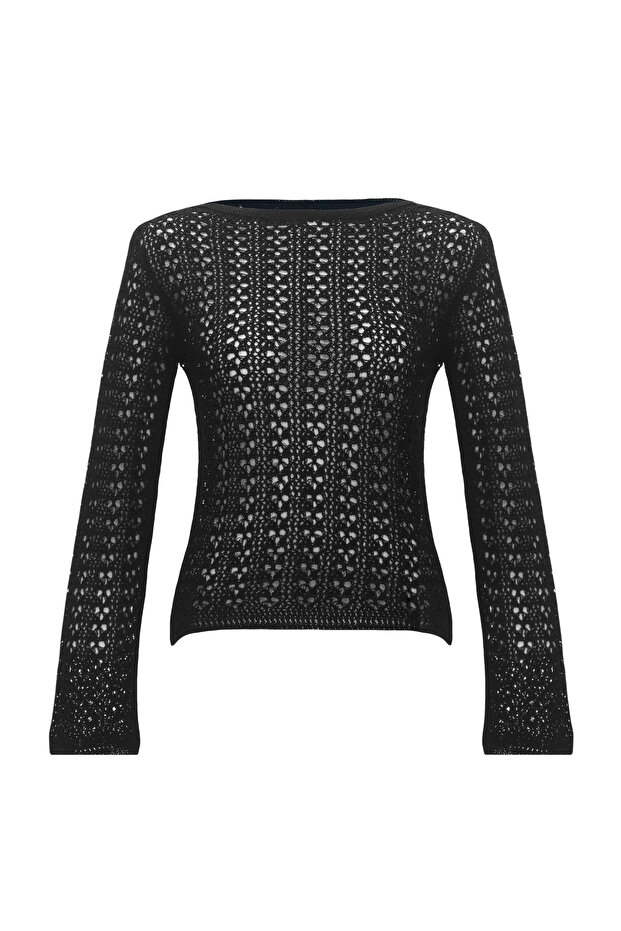 Women's Openwork Boat Neck Spanish Sleeve Knitwear Blouse