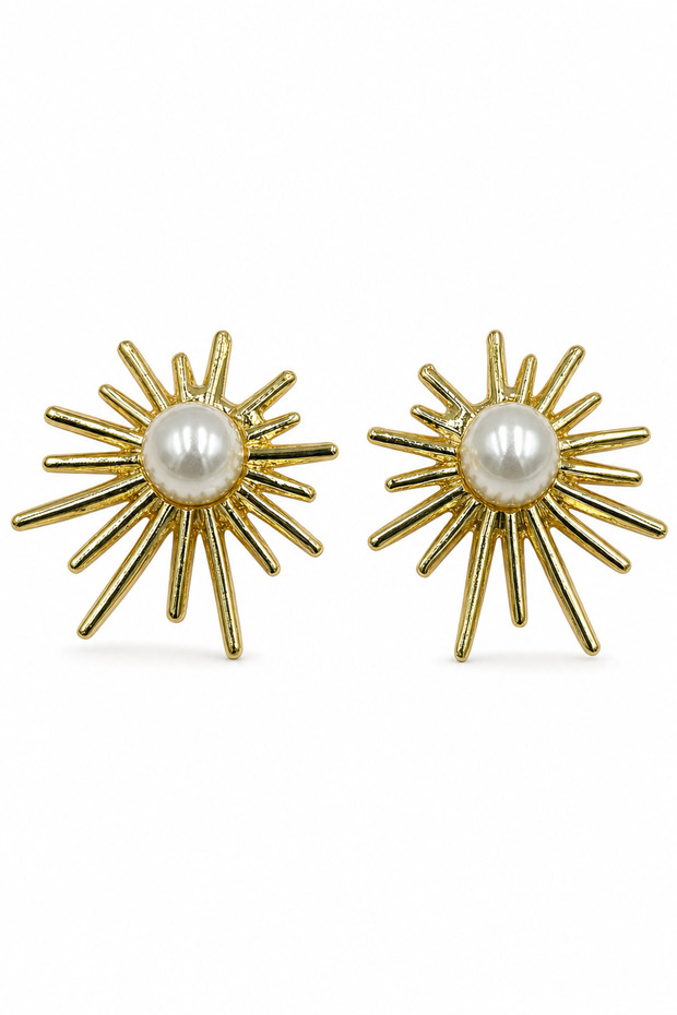 Yellow Pearl Detailed Star Shaped Bijouterie Earrings Women's Accessory