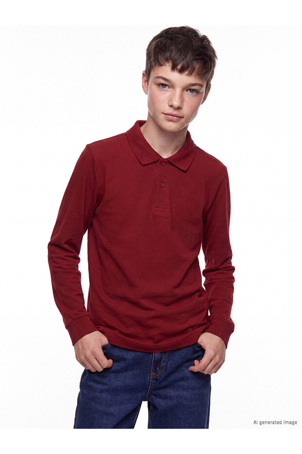 Peak New Season Burgundy Polo Collar Boys' Pique T-Shirt