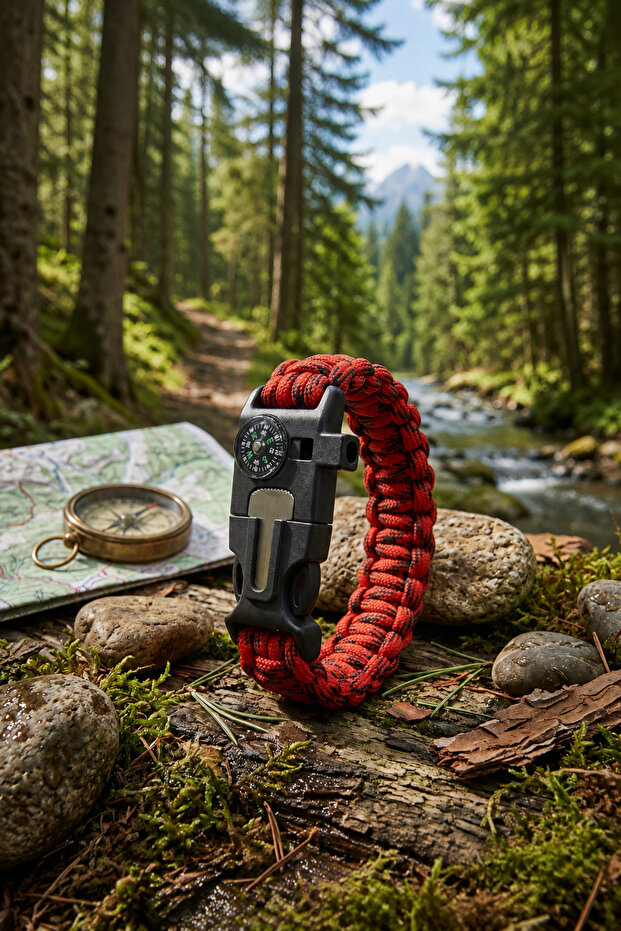 Paracord Bracelet with Flint Stone and Compass, Whistle, Multi-Functional Outdoor Camping Survival Bracelet