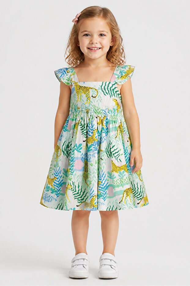 Toddlers Girl Allover Print Dress, Multicolor