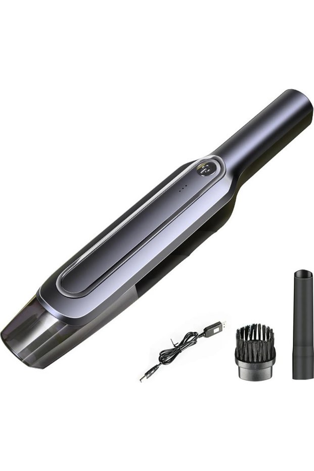 Cordless car vacuum cleaner, portable, wet and dry use, powerful suction, rechargeable, suitable for cars and homes.