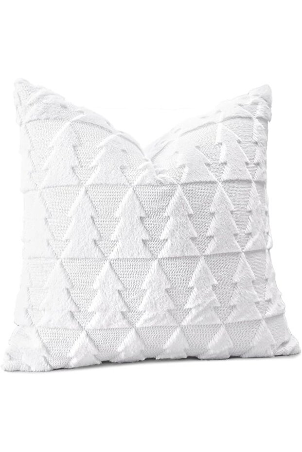 Christmas cushion cover 45×45 cm – soft plush short wool, luxury white with Christmas tree (1 piece)