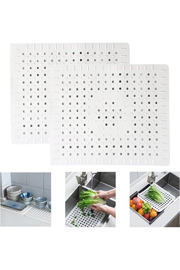 2-pack of rubber sink pads, 31cm, white for drainage
