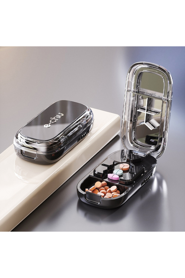 black 2/3/4 in 1 Pill Cutter Food Grade Material Compact and Portable Daily Compact Travel Medicine