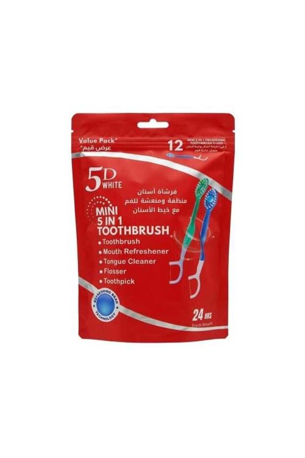 5 D White 5-in-1 Toothbrush with Dental Floss - 12 Pieces