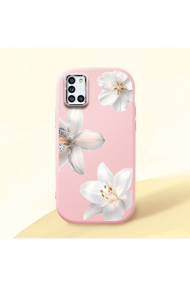 Samsung Galaxy A31 Compatible Case Camera Protector Pink Silicone Couple Phone Case with Floral Pattern