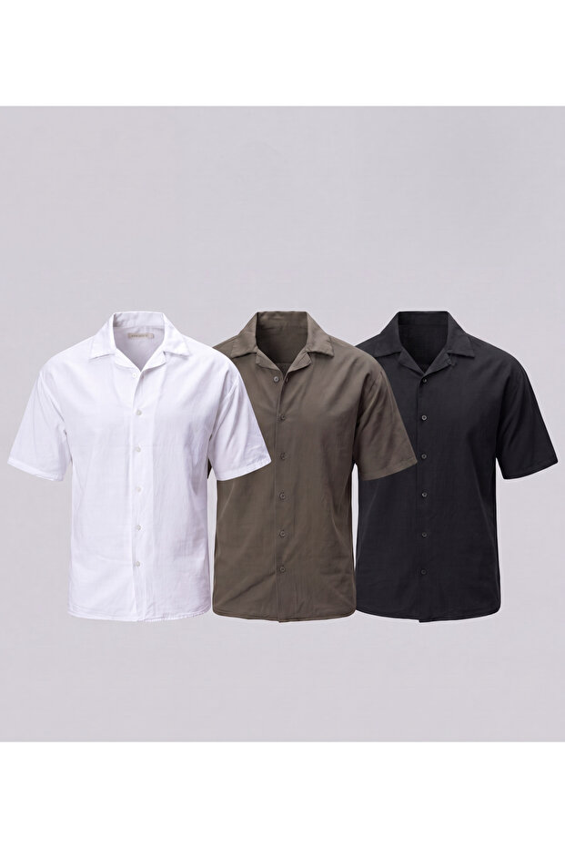 Men's Oversize 100% Cotton Linen Textured Short Sleeve Triple Shirt – Comfortable Fit Summer Casual Shirt