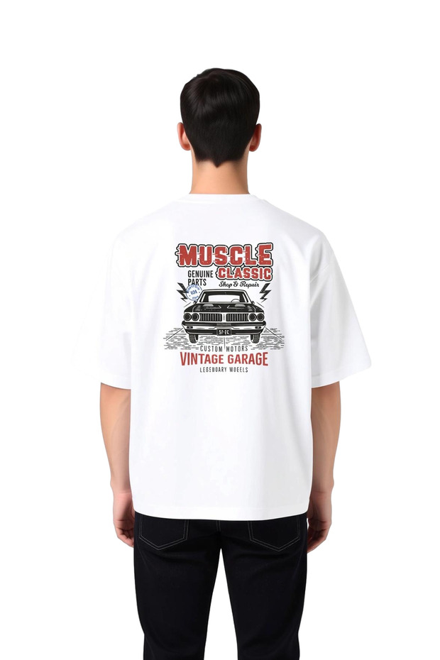 Men's Oversize Vintage Car Repair Classic Automotive Printed T-Shirt Relaxed Fit Casual Modern Stylish