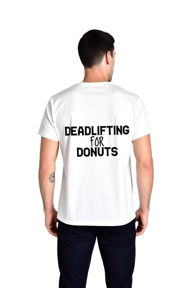 Men's Sports Humor Printed T-Shirt Weightlifting Donut Themed Relaxed Fit Short Sleeve Round Neck Casual Modern