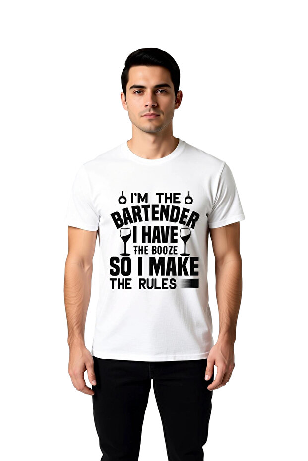 تي شيرت رجالي مطبوع عليه نص "Bar Tender Rule"