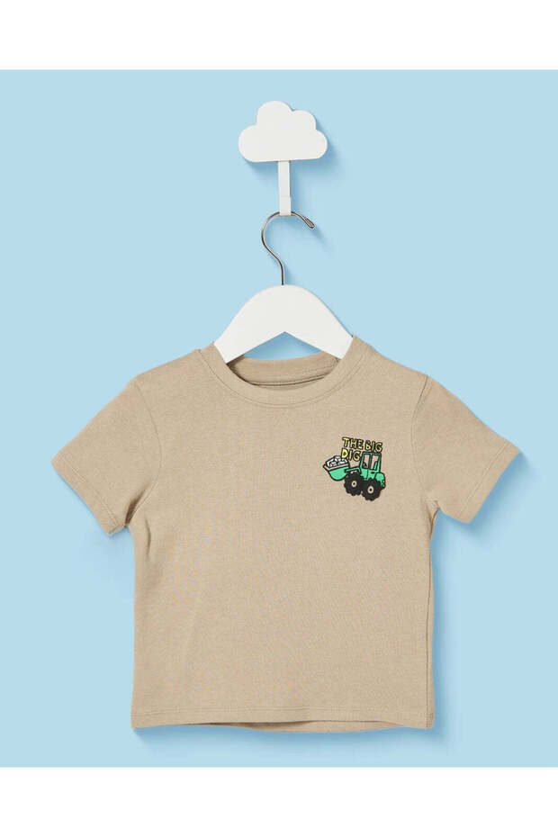 Infant Boys Beige Chest Print T-Shirt