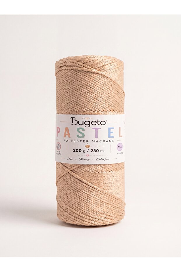Pastel Polyester Macrame Cord 200 Gr 230 Mt 2 mm Bag and Supla Yarn Powder