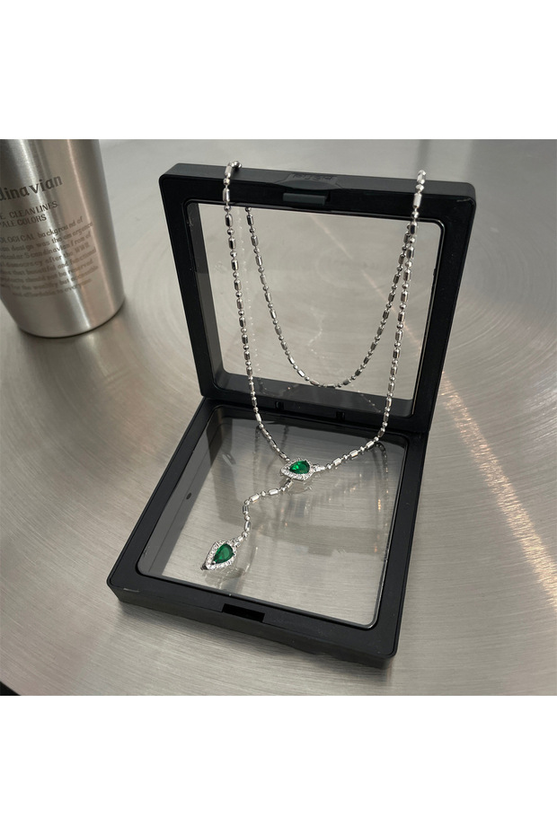 green Punk Hip Hop Style Red Green Zircon Snake Necklace Multiple Wearing For Men and Women Lucky Fa