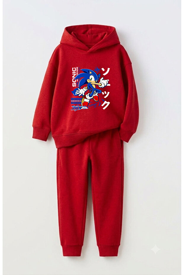 Sonic Printed Premium Sweatshirt & Sweatpants Set for Kids - 2 Piece Sports Set