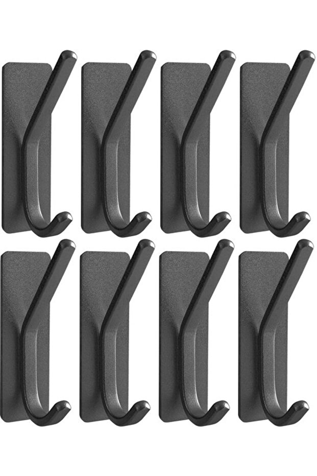 8-piece stainless steel self-adhesive hooks in black