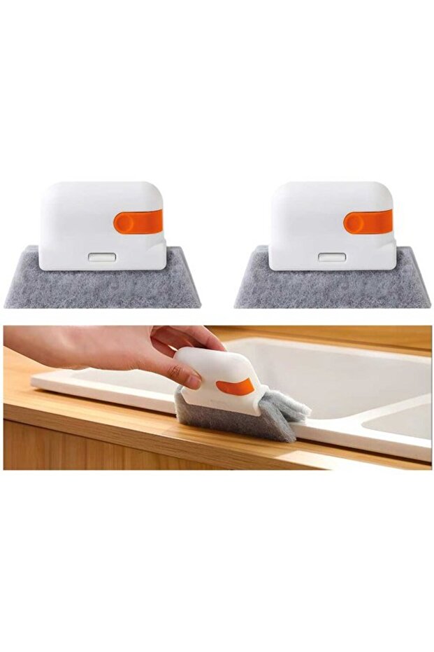 Two-piece window cleaning brush set, orange-red