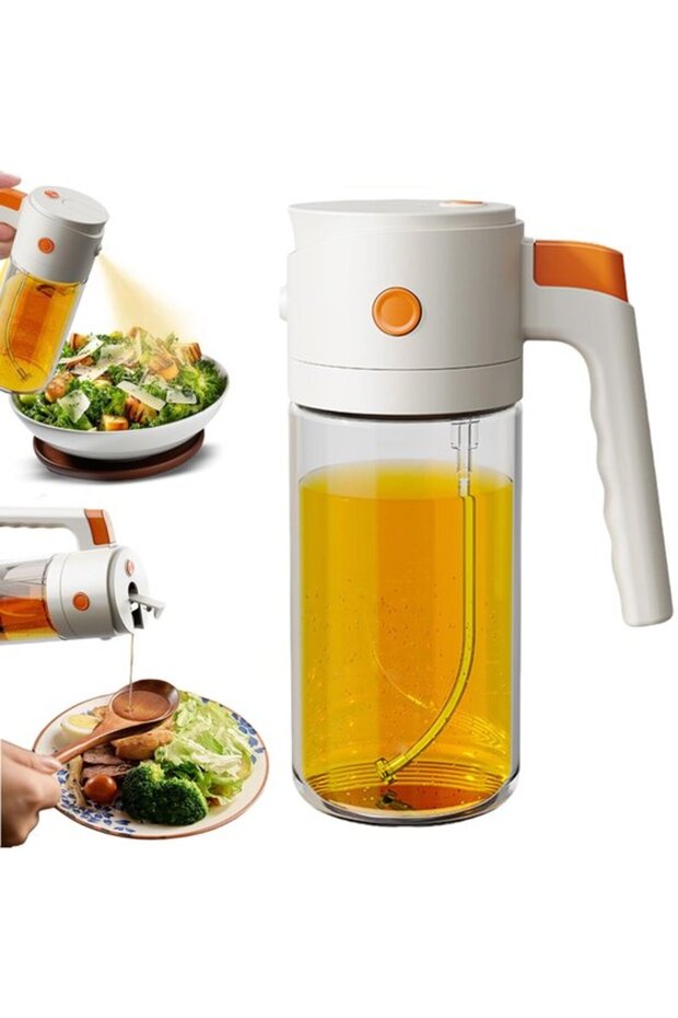 Leak-proof glass oil bottle with dispenser, 550 ml, white.