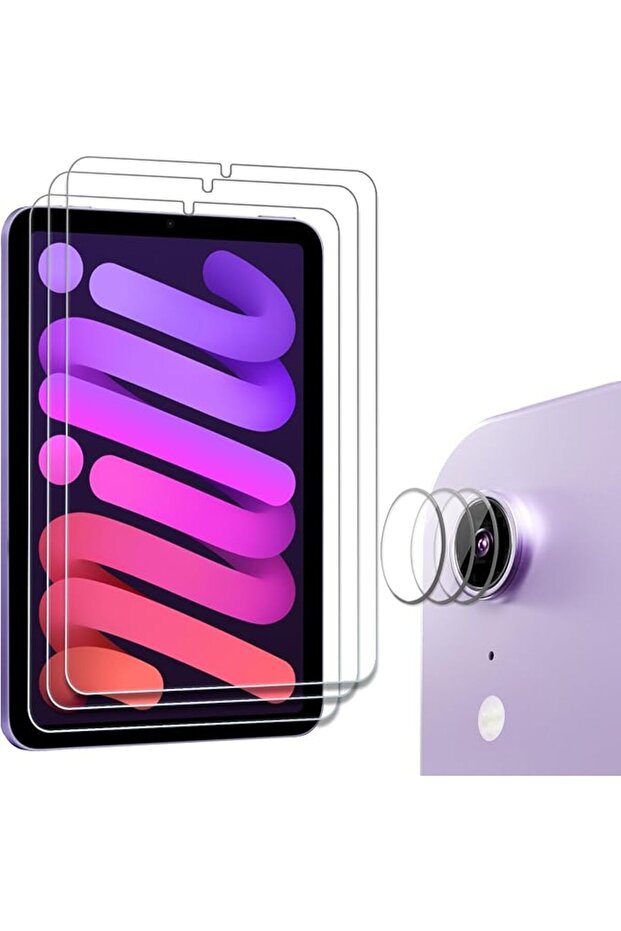 واقي شاشة ProCase (3 قطع) لجهاز iPad Mini (A17 Pro) 2024 / Mini 6 مقاس 8.3 بوصة 2021 مع 3 أغطية للكاميرا
