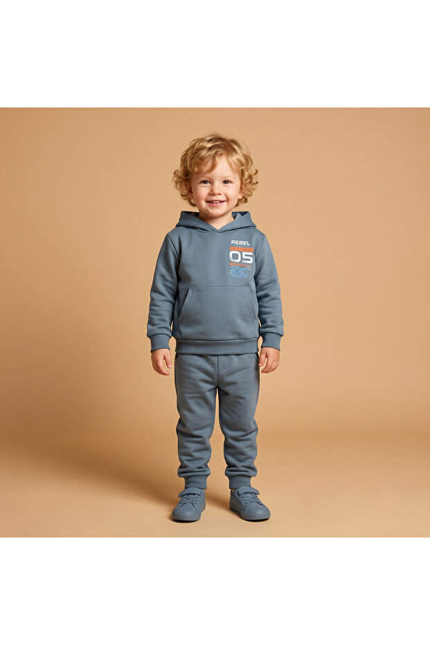 Boy-Girl Baby Child 2 Thread Pocket Printed Hooded Tracksuit Set