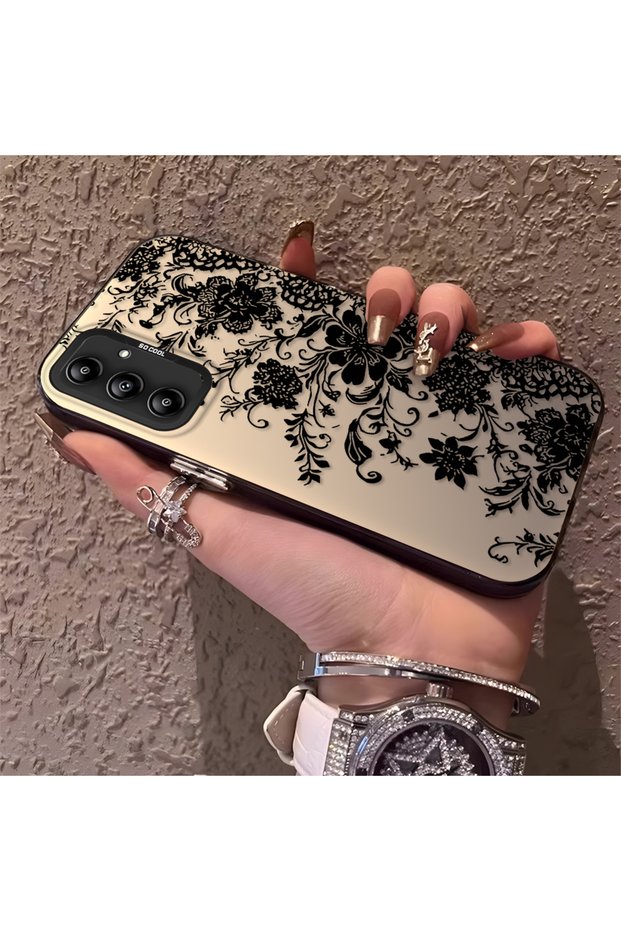 Samsung Galaxy A14 4G/5G Compatible Elegant Black Lace Flower Pattern Case, High Quality Case