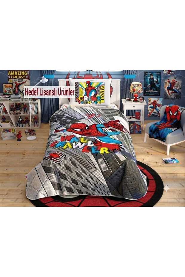 Licensed Spiderman Wall Crawler Quilt Set Single Size (with Filled Pillow as a Gift)
