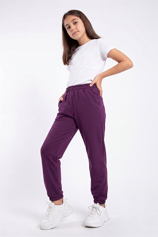 Girls' Double Pocket Elastic Cuffed Straight Jogger Sweatpants