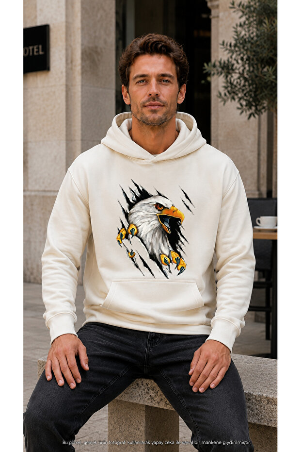 Men's 3D Ripped Effect Eagle Graphic Printed Casual Stylish Sweatshirt