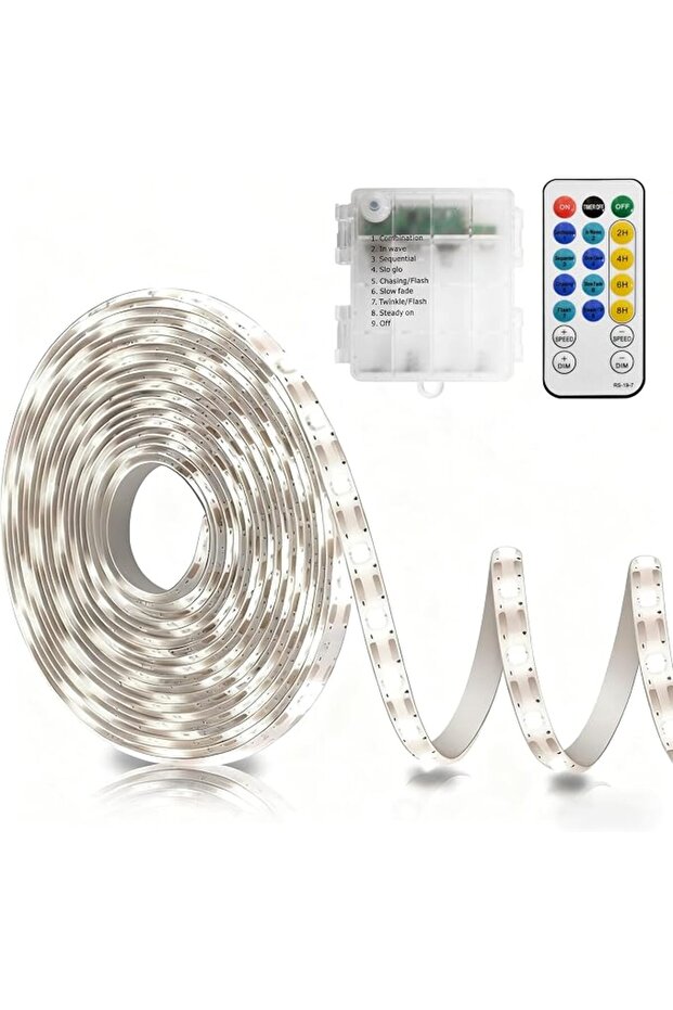Battery Powered Led Strip Lights with Remote Warm White, 8 Modes, Dimmable, Timer, Self-Adh