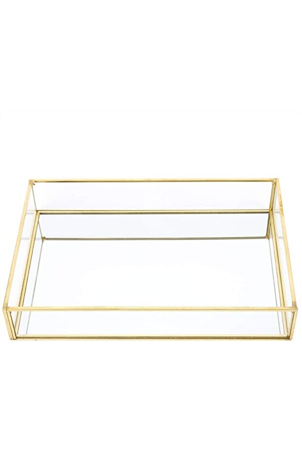 Glass Makeup Organizer Box, Elegant Open Tray Storage Display for Vanity Bathroom Hand Welded Brass