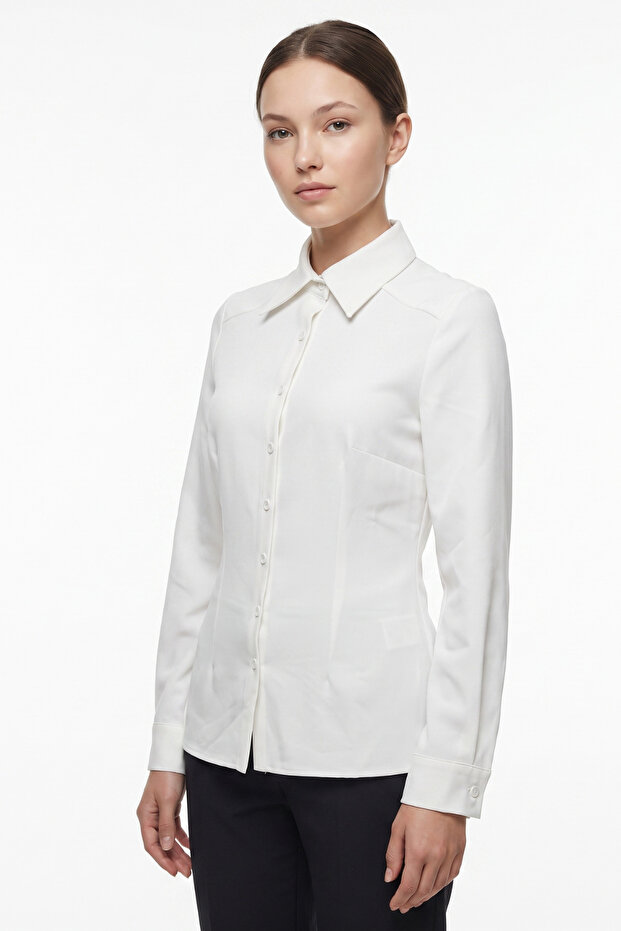 Women's Slim Fit, Close-Fitting, Long Sleeve Basic Shirt 3528100-White - 3528100