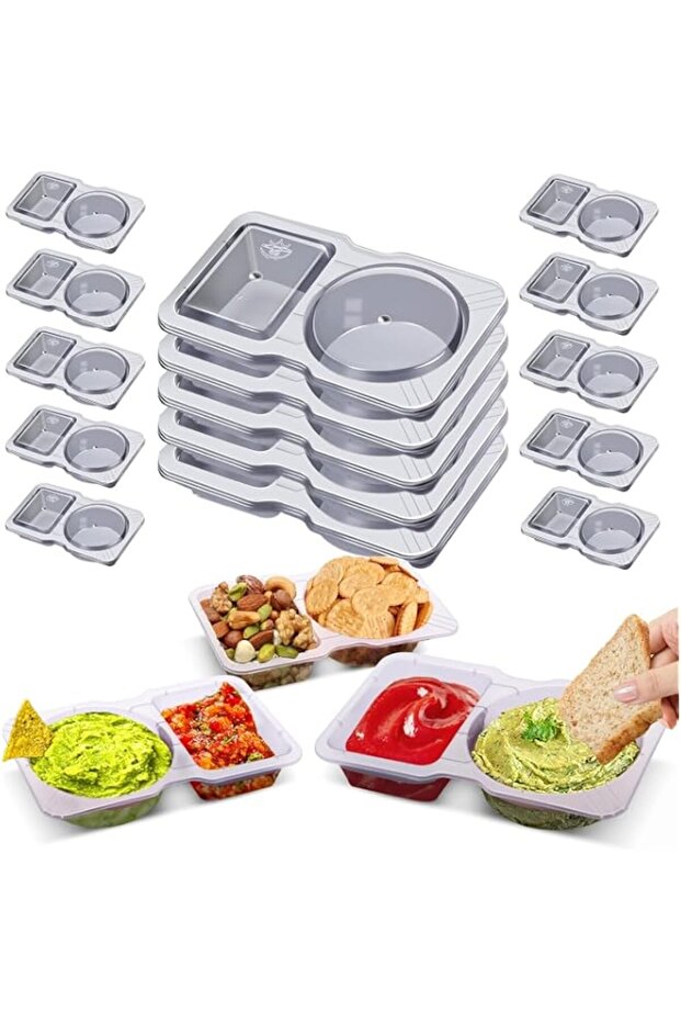 PCS Double Compartment Condiment Containers With Lids Disposable, 2 Compartment Snack Containers, Reusable Snack Container For To-go Sauce, Sampling, Travel Snack