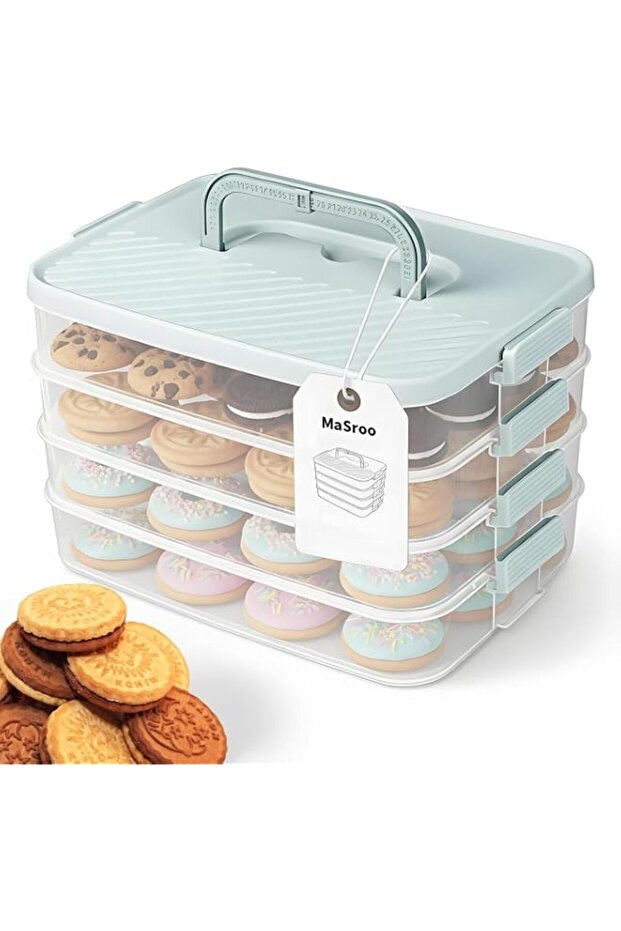 Cookie Storage Containers, 4-Layer with Lids and Handle, Stackable Food Storage Containers, Containers for Cookies, Cookie Carrier for Cookies, Desserts