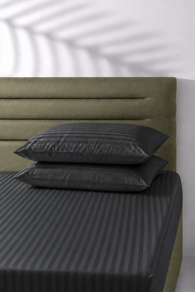 Striped Satin Bed Sheet Set Elastic Soft & Shiny Single/Double/King Size 30 cm Height