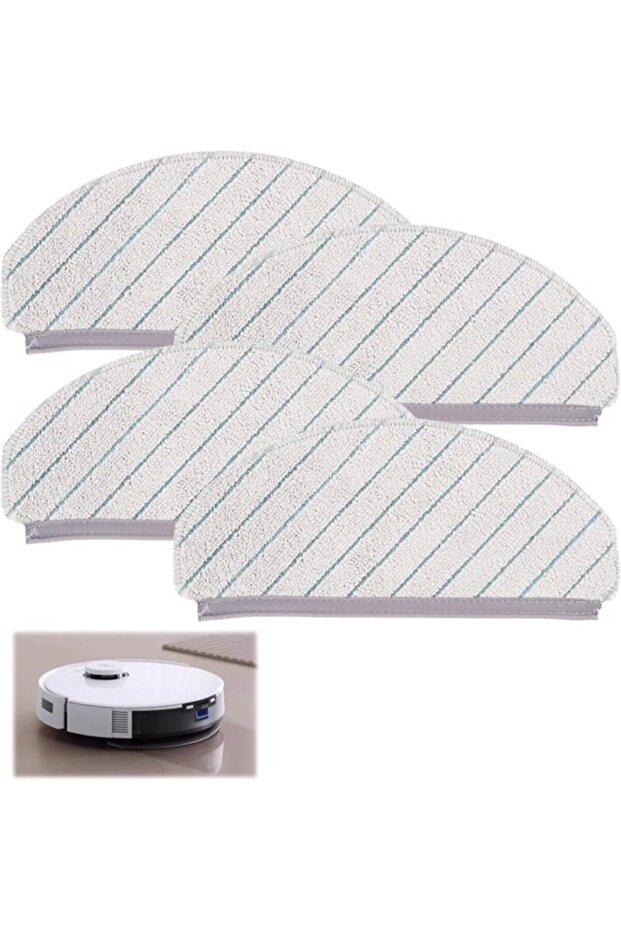 Four microfiber cleaning cloths for robotic vacuum cleaners, compatible with DEEBOT T10/T10 Plus. This cleaning accessory includes a mopping function,