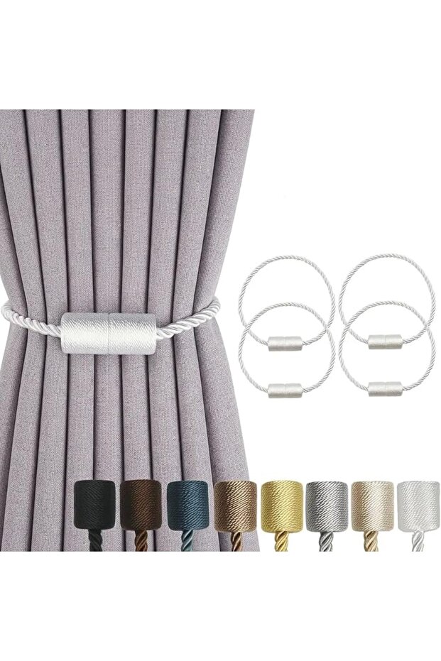 4 Pack Magnetic Curtain Tiebacks – Rope Curtain Holders for Drapes, Modern Decorative Tie