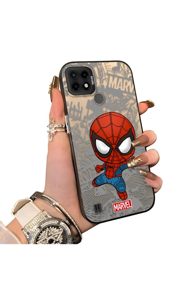 Realme C21 Compatible Spider Man Patterned Silicone Edge Hard Back Case Couple Phone Case