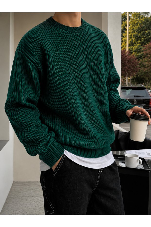 Men's Comfortable Oversize Soft Crew Neck Knit Sweater