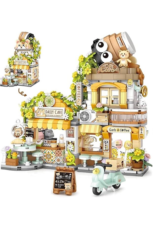 City Cafe Building Blocks Set, 1077 PCS Openable Mini Bricks Coffee Shop Model Kit, Educational Buil