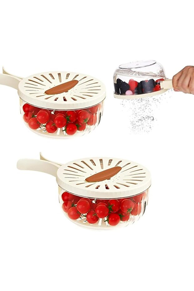 2 PCS Fruit Washing Bowl with Strainer, Kitchen Drain Container Basket, Vegetable Cleaning C