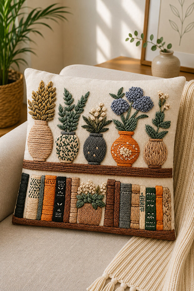 Digital Printed Decorative Throw Pillow Cover 43X43 cm – Modern Patterned Linen Texture
