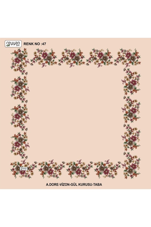 Bagged Flat Floral 90' Embroidered Yemeni Inner Tulle, 90X90 Cm, with Empty Center and Floral Edges