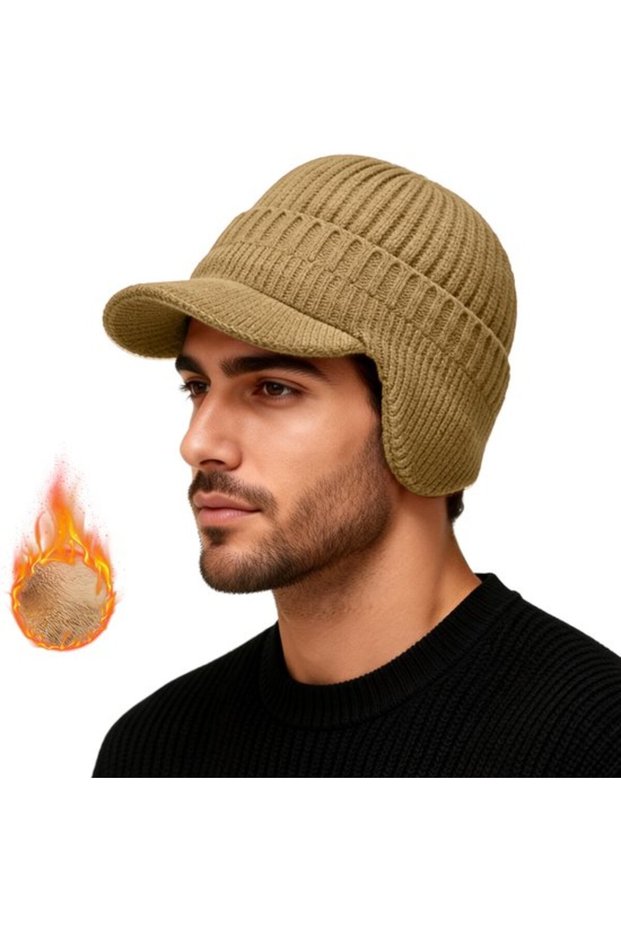 Men's Knit Winter Hat - Warm Ski with Fleece Lining Brim Thick Wool Earflaps Perfect for everyday wear or outdoor activities and sports.